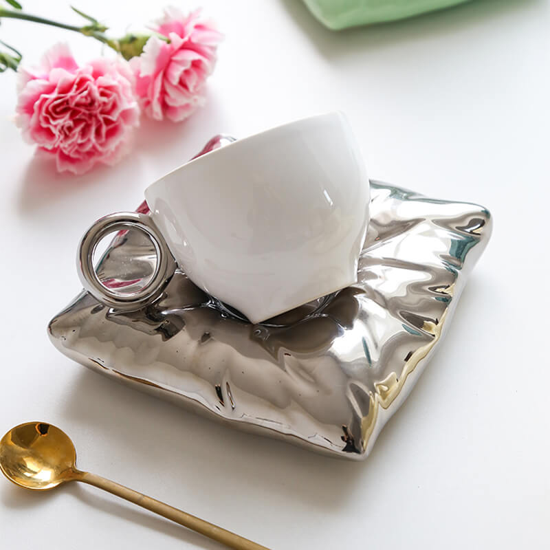 Lighteme Pillow Ceramic Cup and Saucer