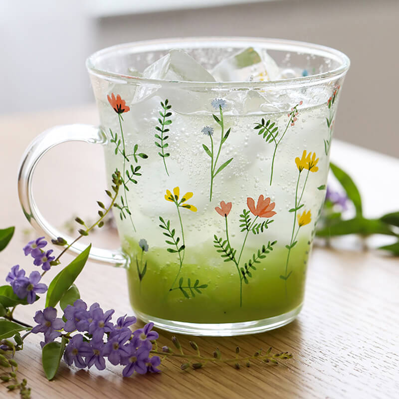 Lighteme Plant Floral Print Glass Cup