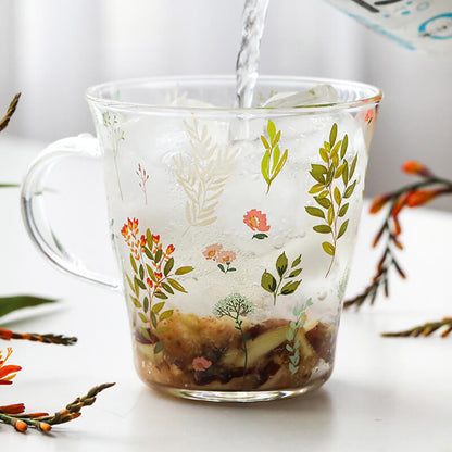 Lighteme Plant Floral Print Glass Cup