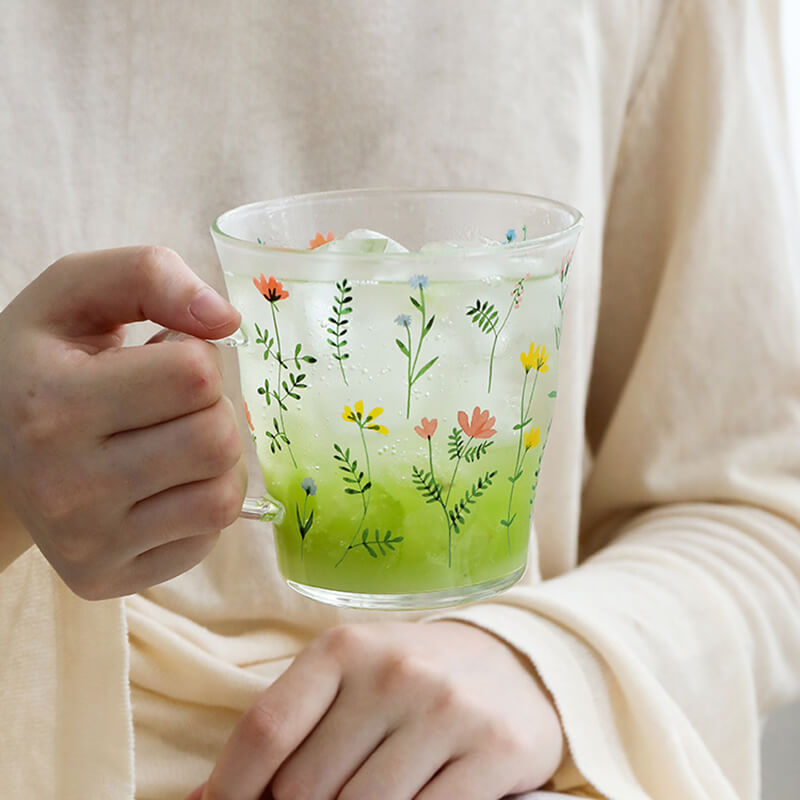 Lighteme Plant Floral Print Glass Cup