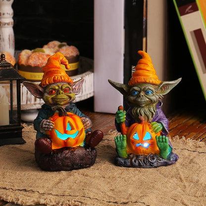 Lighteme - Halloween-Statue aus Kunstharz mit Kürbislampe | 1 KAUFEN, 1 GRATIS