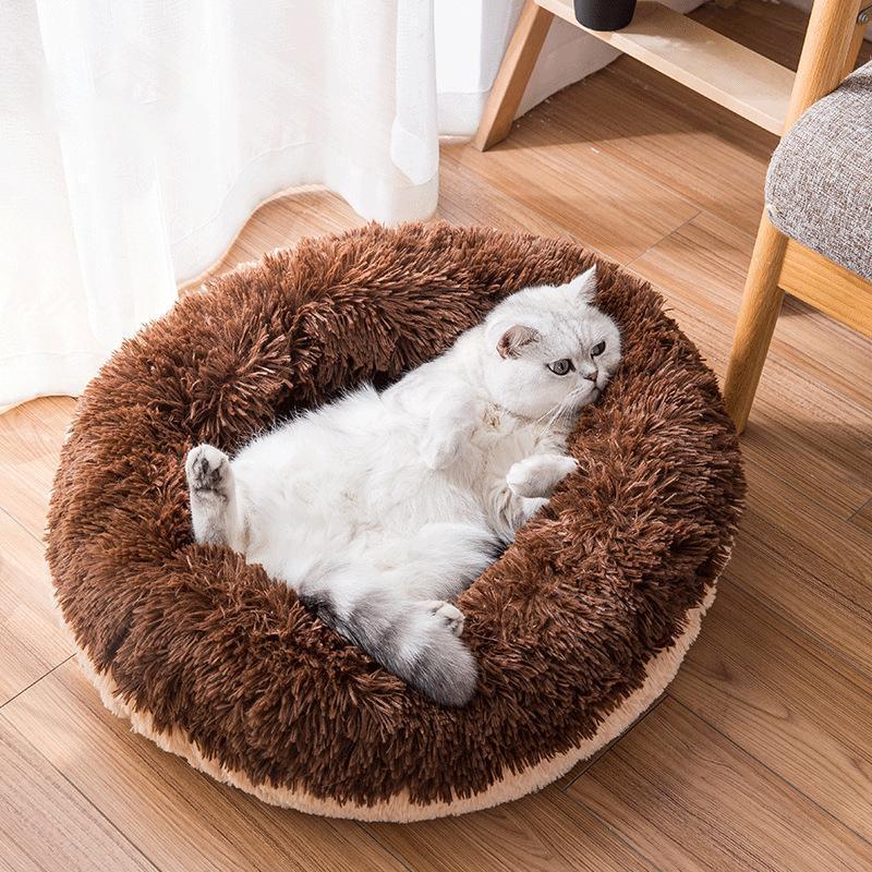 Lighteme Plush Donut Shape Pet Round Fluffy Bed (3 colors & 2 sizes)