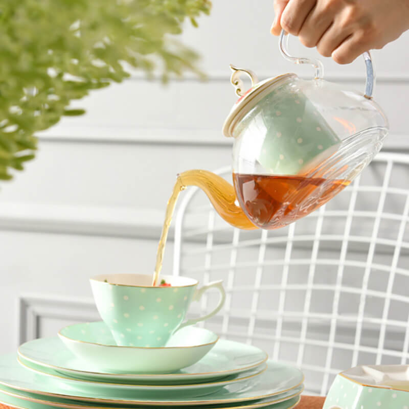 Lighteme Polka Dot Bone China Teapot Set