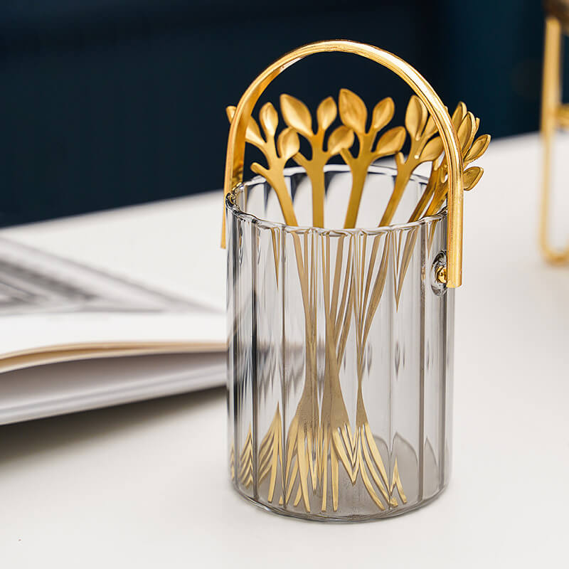 Bocal de rangement portable en verre Lighteme pour fourchettes et cuillères à dessert