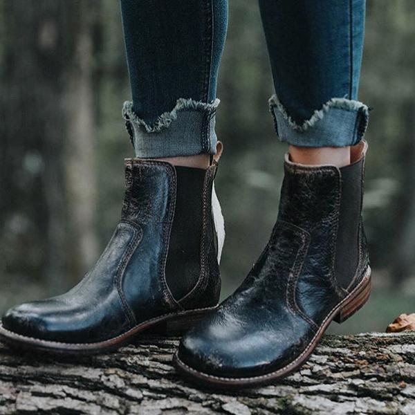 Ihrtrade Chloebuy Vintage Low Heel Pull-on Ankle Boots