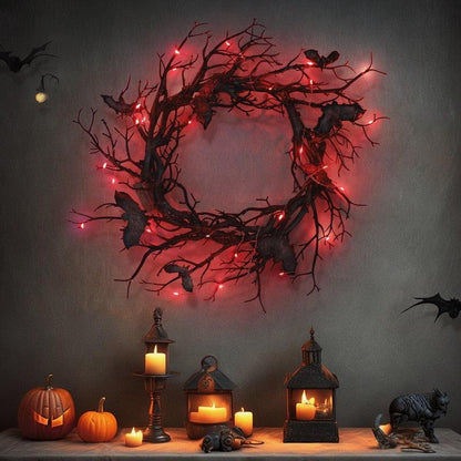Lighteme Halloween-Kranz mit roten LED-Lichtern