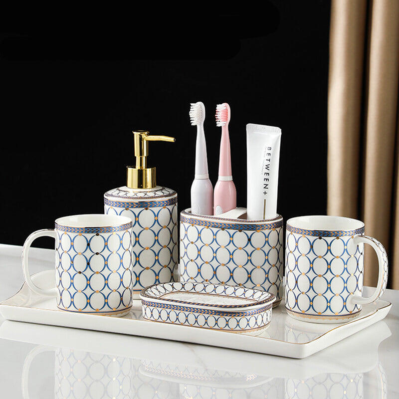 Lighteme Circle Print Gold Ceramic Bathroom Set