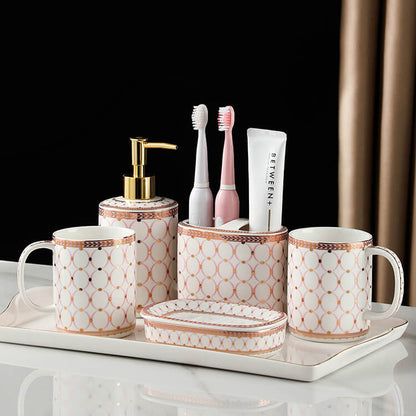 Lighteme Circle Print Gold Ceramic Bathroom Set