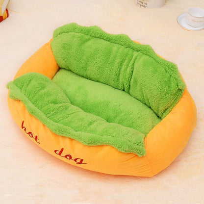 Lit en peluche courte Lighteme, créatif et amusant, en forme de hot-dog (2 tailles)