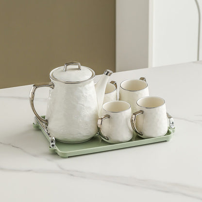 Lighteme Silver Edge Ceramic Teapot Set