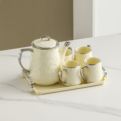 Lighteme Silver Edge Ceramic Teapot Set