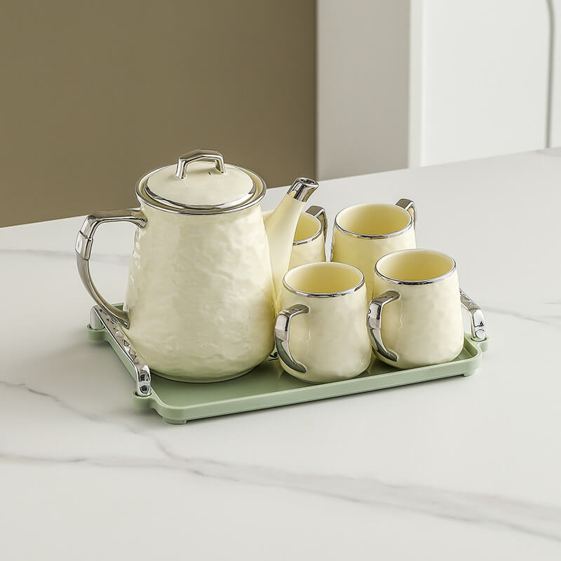 Lighteme Silver Edge Ceramic Teapot Set