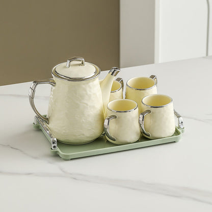 Lighteme Silver Edge Ceramic Teapot Set