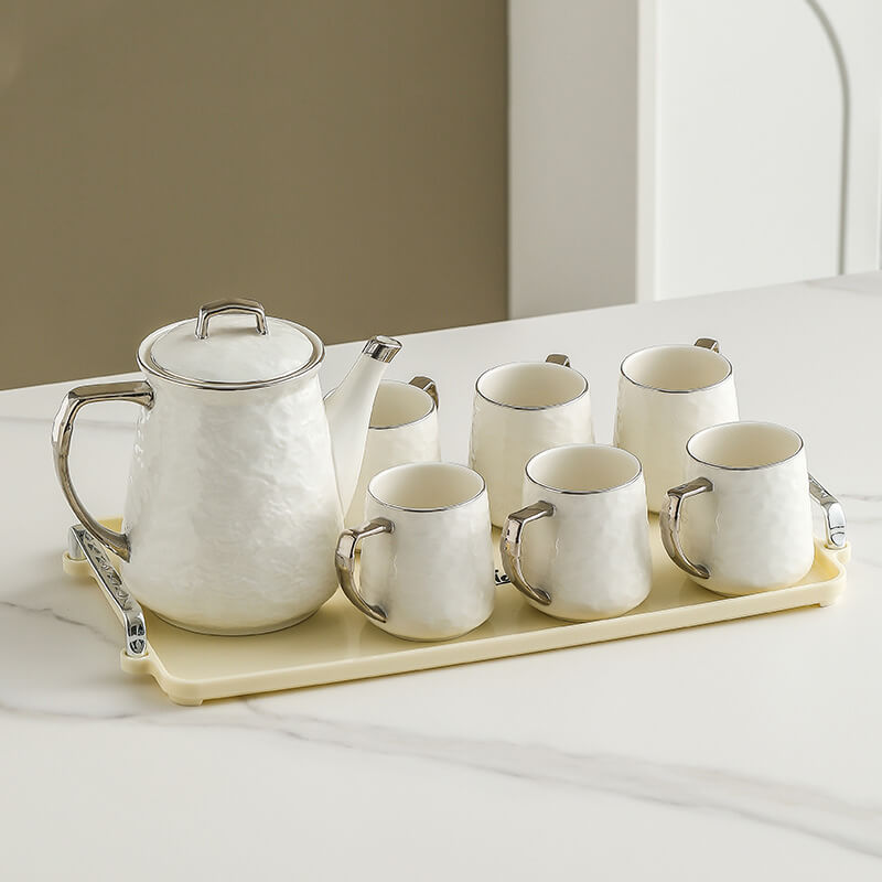 Lighteme Silver Edge Ceramic Teapot Set