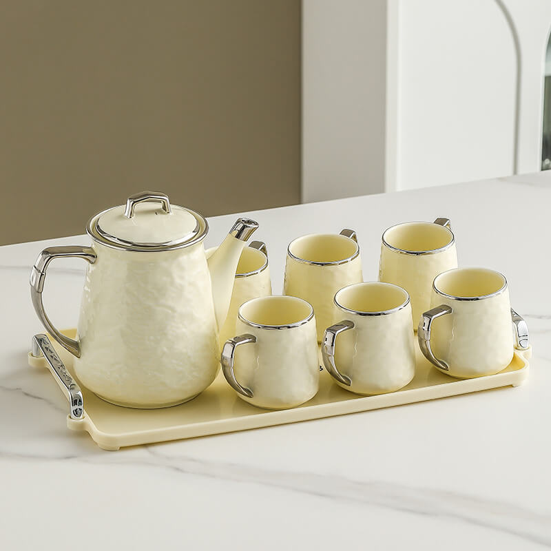 Lighteme Silver Edge Ceramic Teapot Set