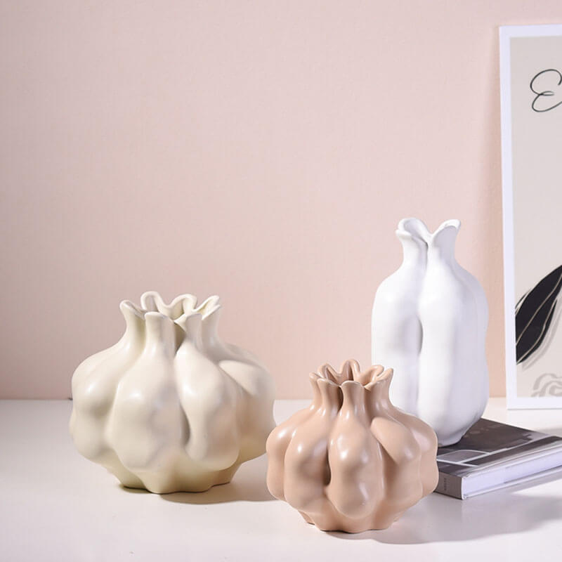 Vase en céramique crème de couleur unie Lighteme