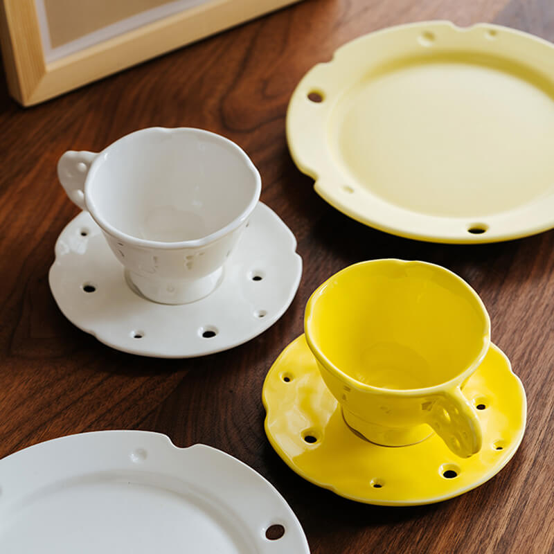 Lighteme Spring Hollow Ceramic Cups and Saucers