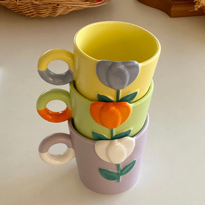 Lighteme Spring Tulip Embossed Ceramic Mug