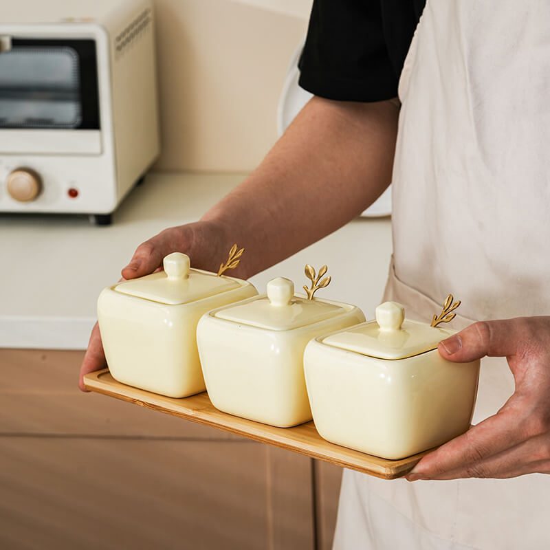 Lighteme Square Ceramic Seasoning Jar Set