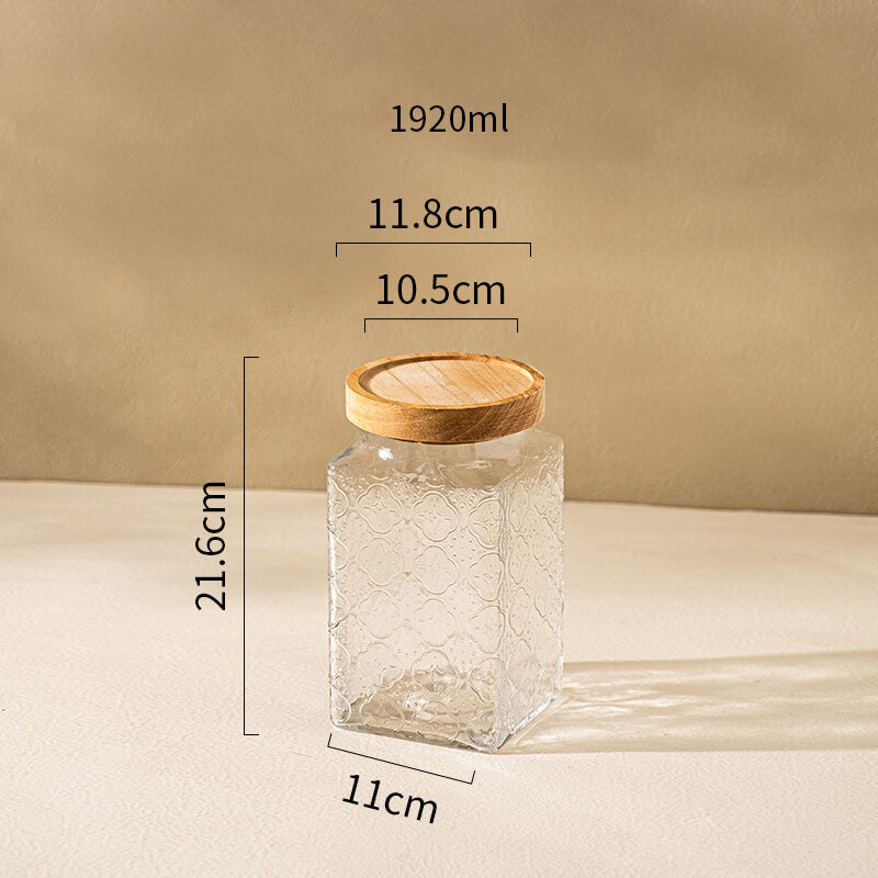 Lighteme Square Embossed Glass Storage Jar