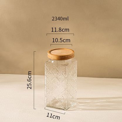 Lighteme Square Embossed Glass Storage Jar