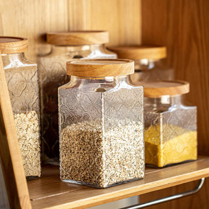 Lighteme Square Embossed Glass Storage Jar