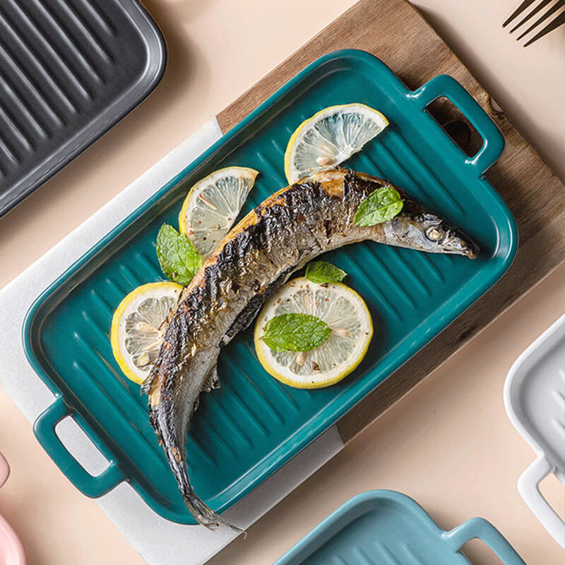 Lighteme Square Striped Ceramic Baking Dish