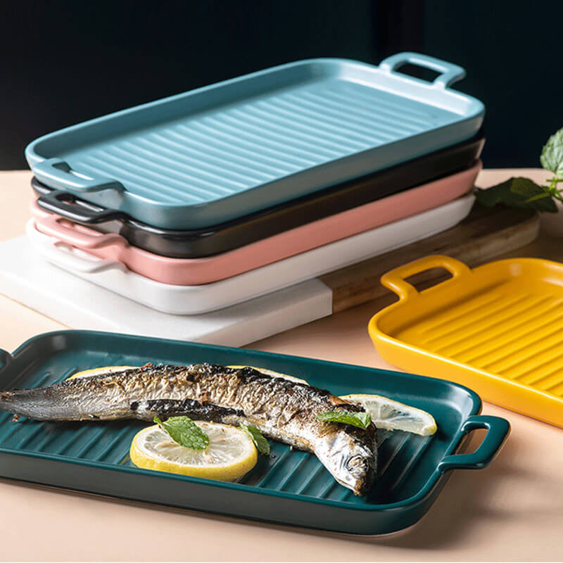Lighteme Square Striped Ceramic Baking Dish