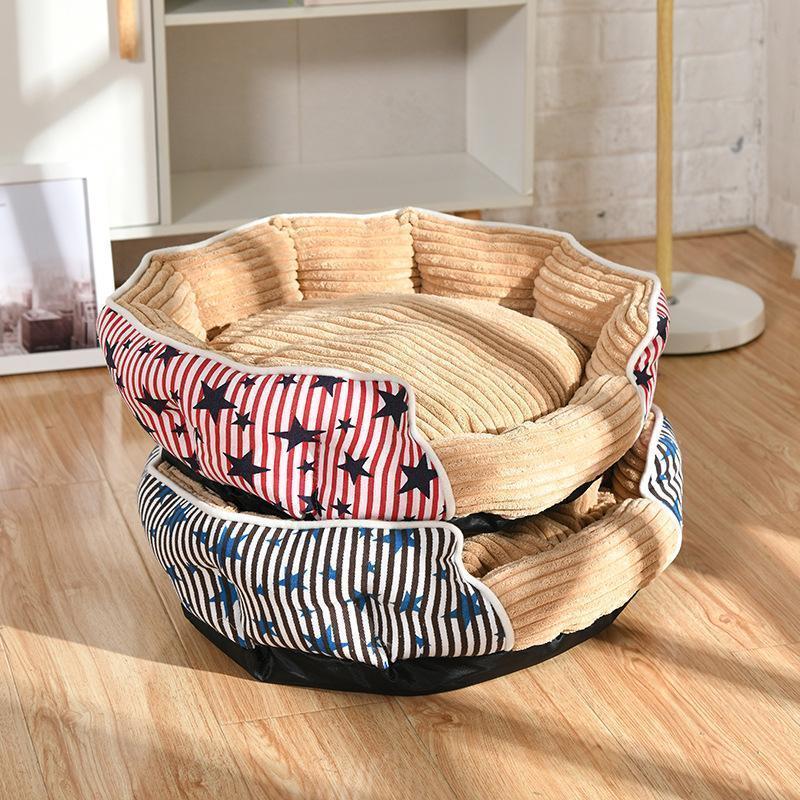 Lighteme Stripe Star Print Cushion Pet Bed (2 colors & 3 sizes)