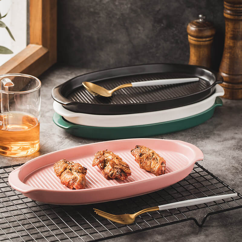 Moule à pâtisserie ovale en céramique rayé Lighteme