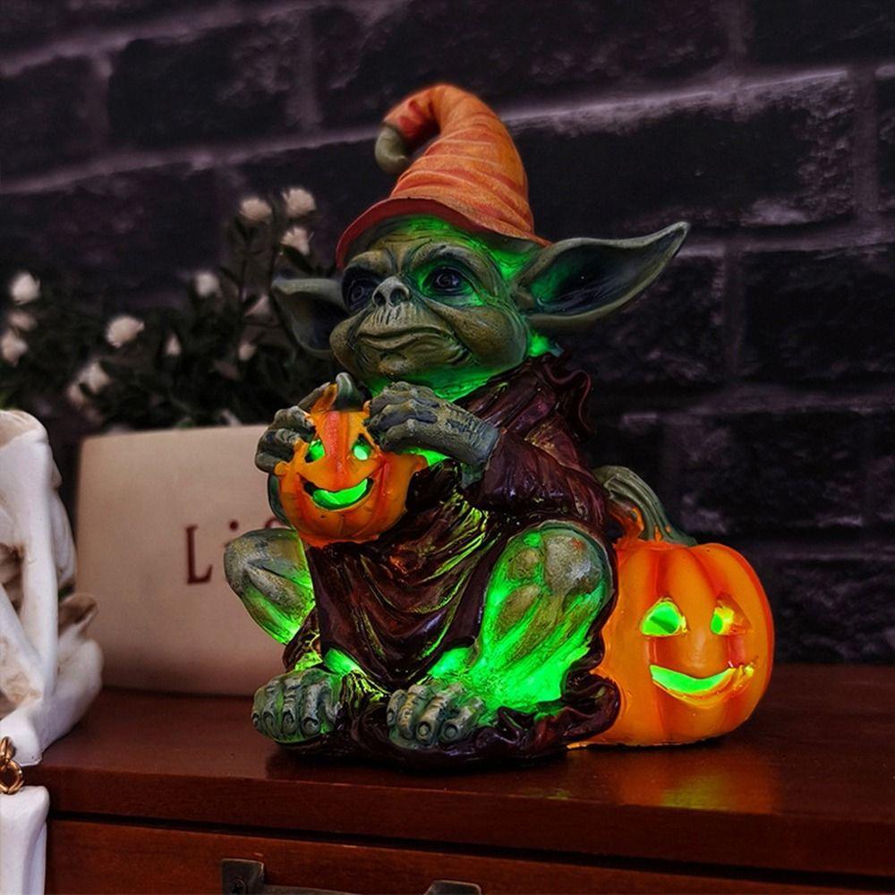 Lighteme - Halloween-Statue aus Kunstharz mit Kürbislampe | 1 KAUFEN, 1 GRATIS