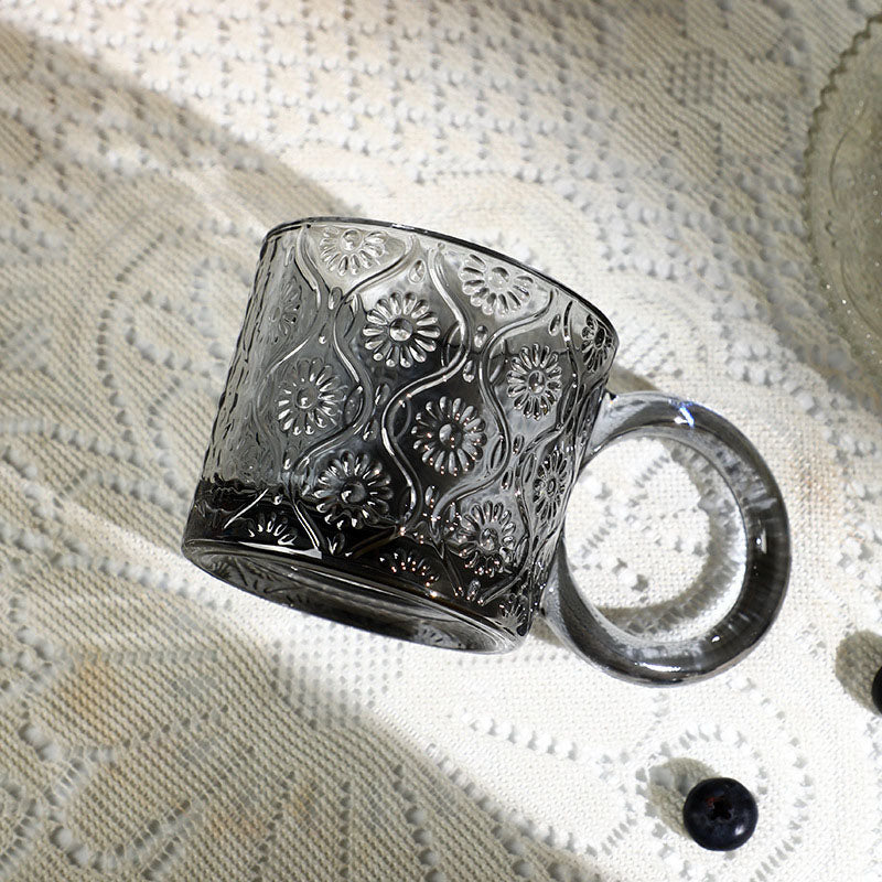 Lighteme Vintage Begonia Flowers Embossed Glass Cup