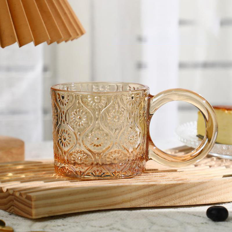 Lighteme Vintage Begonia Flowers Embossed Glass Cup