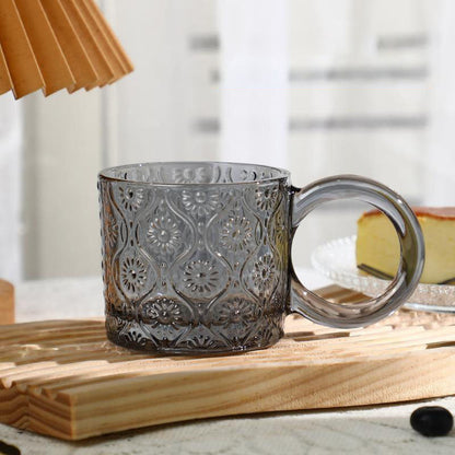Lighteme Vintage Begonia Flowers Embossed Glass Cup