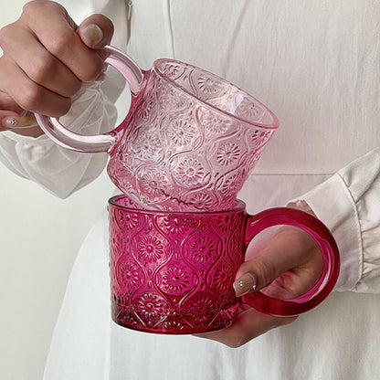 Lighteme Vintage Begonia Flowers Embossed Glass Cup