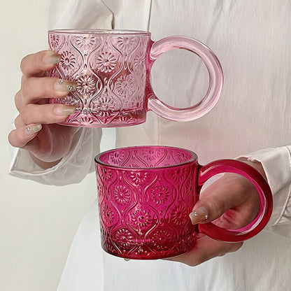 Lighteme Vintage Begonia Flowers Embossed Glass Cup