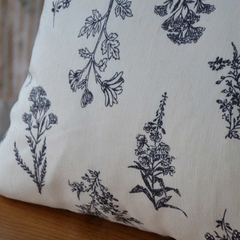 Lighteme Vintage Line Drawing Flower Throw Sofa Pillow Cover