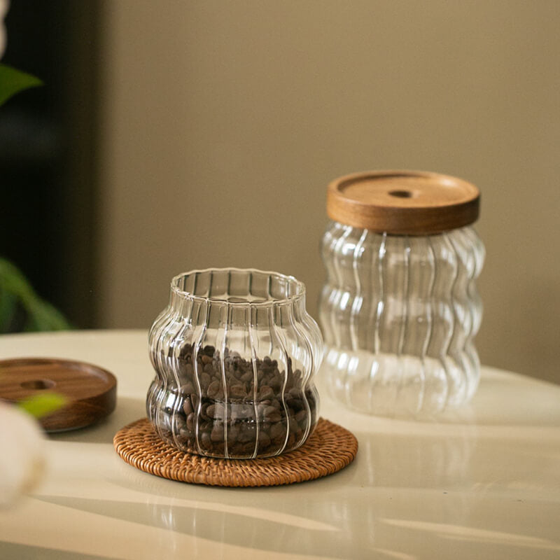 Bocal de rangement en verre à rayures ondulées Lighteme