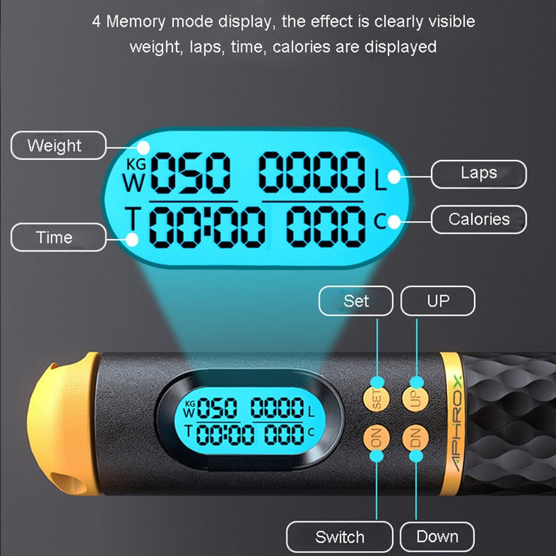 Lighteme Jump Shape Rope - Adjustable Digital Counting Jump Rope and Vibration Reminder for Fitness, Exercise, Workout, Gym