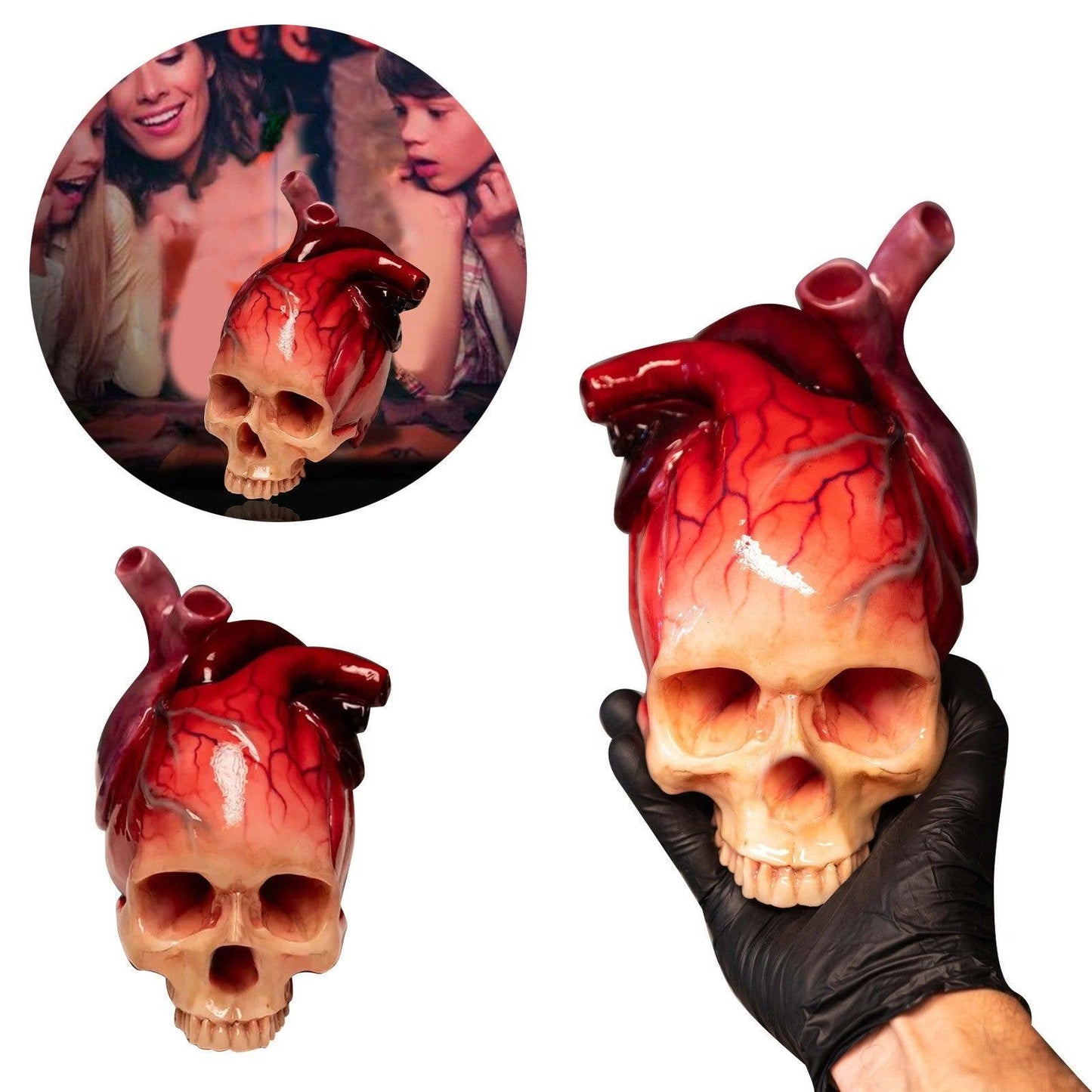 Lighteme Realistische Halloween-Totenkopfskulptur in Herzform