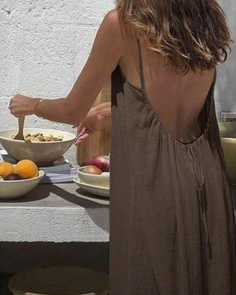 Lighteme Women's Solid Color Backless Cami Dress