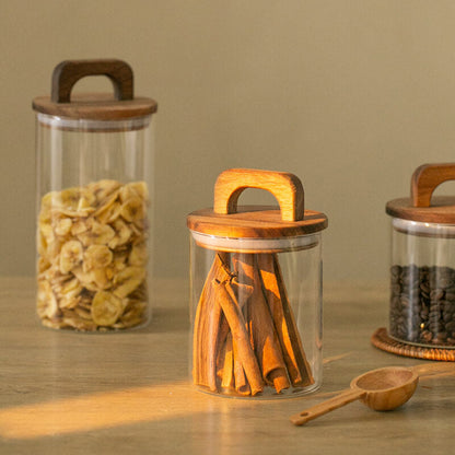 Lighteme Wooden Handle Glass Storage Jar