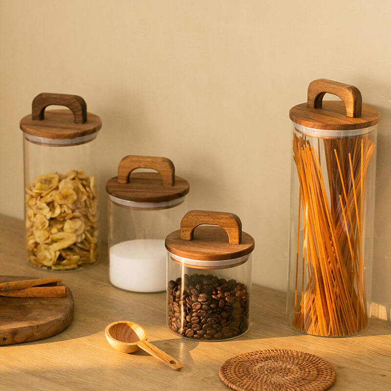 Lighteme Wooden Handle Glass Storage Jar