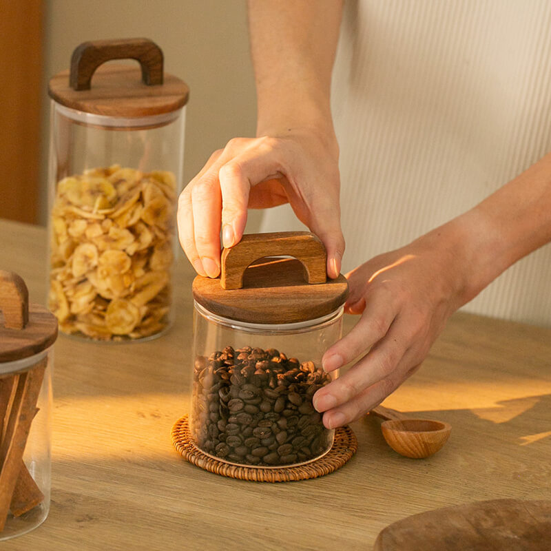 Lighteme Wooden Handle Glass Storage Jar