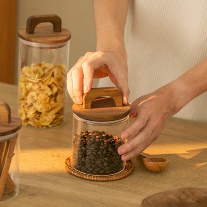 Lighteme Wooden Handle Glass Storage Jar
