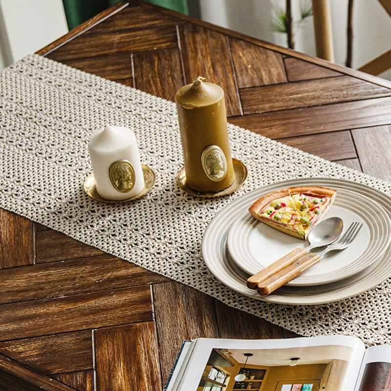 Lighteme Woven Hollow Tassel Jute Table Runner