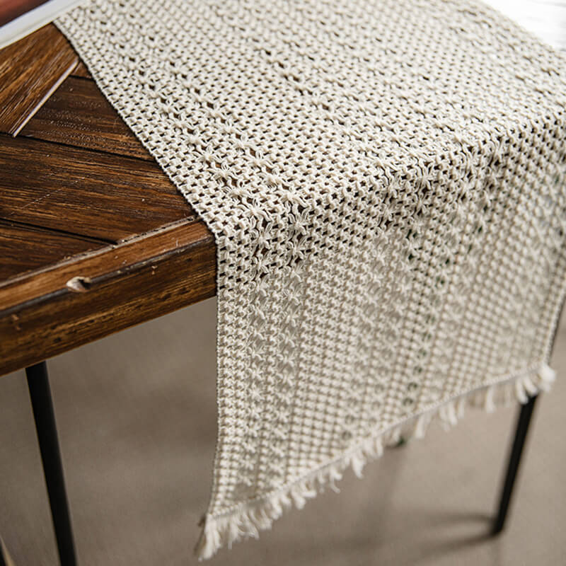Lighteme Woven Hollow Tassel Jute Table Runner