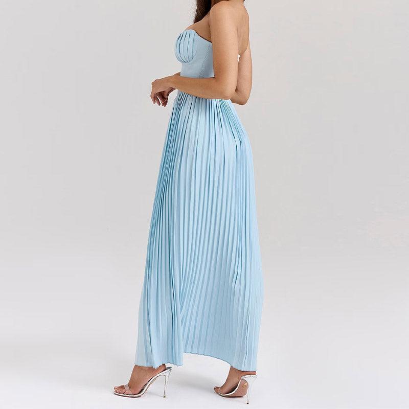 Lighteme Luxury Off-Shoulder Blue Corset Maxi Dress