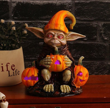 Lighteme - Halloween-Statue aus Kunstharz mit Kürbislampe | 1 KAUFEN, 1 GRATIS