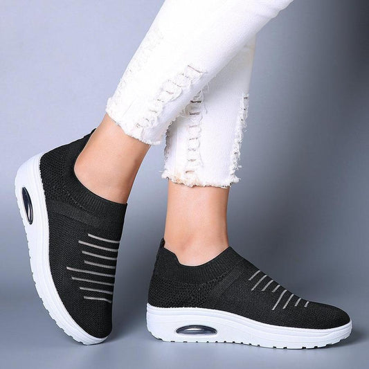 Ihrtrade Women's Mesh Cushioned Slip On Platform Casual Sock Shoes